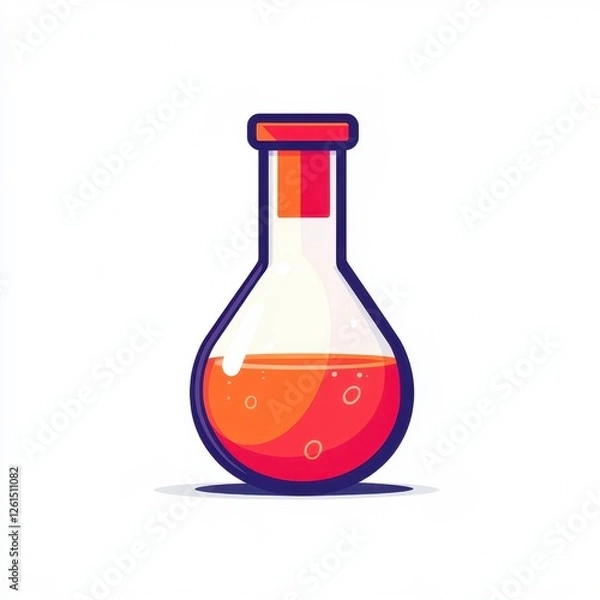 Fototapeta Vector beaker with liquid inside flat design icon isolated on white background for laboratory and science use