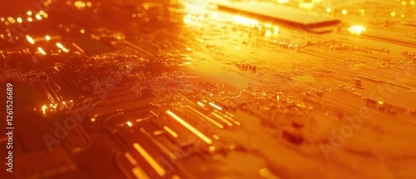 Fototapeta Abstract Golden Circuit Board: Technological  Texture