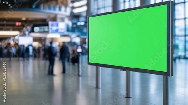 Fototapeta Large Green Screen Display in Modern Airport Terminal