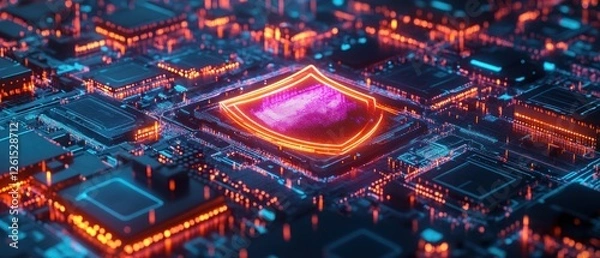 Fototapeta Cybersecurity Shield: Digital Fortress, Neon Glow, Circuit Board Protection