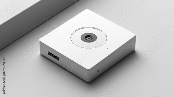 Fototapeta Modern Minimalist Security Camera: Sleek White Design, Compact Device, High-Tech Security Solution