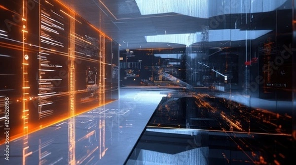 Fototapeta Futuristic Data Center Corridor: A Glimpse into Digital Worlds