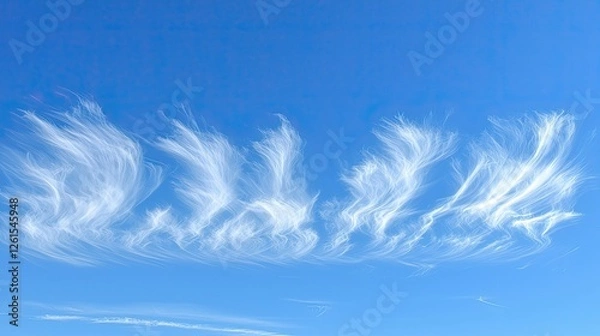 Fototapeta Wispy clouds gracefully dance across a bright blue sky, creating a serene and tranquil atmosphere