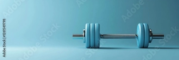 Fototapeta Light Blue Dumbbell on Light Blue Studio Background