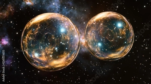 Fototapeta Giant bubbles embrace a galaxy amidst cosmic dust: A cosmic dance of celestial forces.