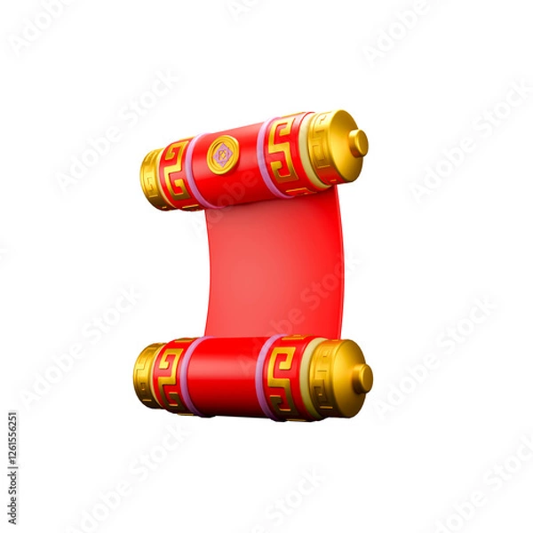 Fototapeta 3d rendering icon illustration red Chinesse  scrool angle 4