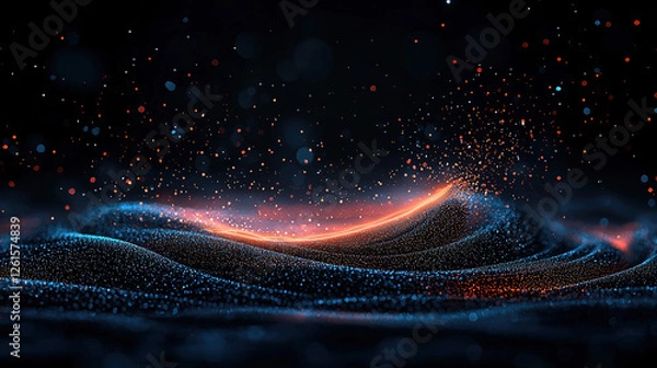 Fototapeta Energy flow background featuring glowing particles and dynamic energy waves for a futuristic technology or visual design.
