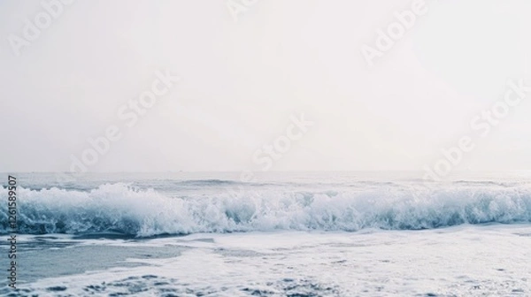 Obraz Floodwaters surge across a desolate land, storm clouds loom, capturing nature's destructive force.