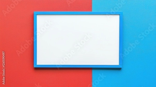 Fototapeta Colorful blank frame on a vibrant red and blue background, ideal for creative presentations