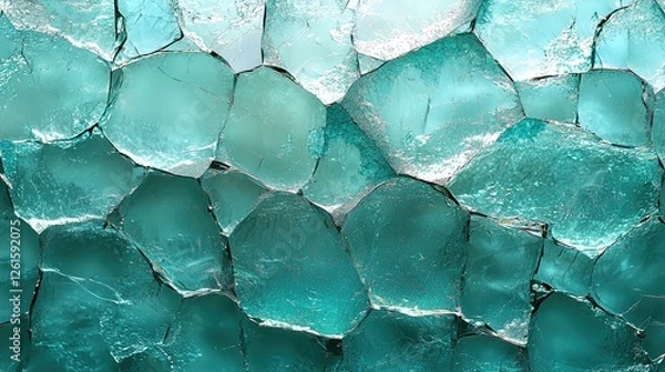 Fototapeta Close-up view of textured turquoise ice formations with natural light reflecting through