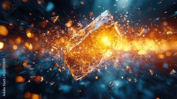 Fototapeta Abstract explosion of glowing fragments with vibrant colors and dynamic motion effects