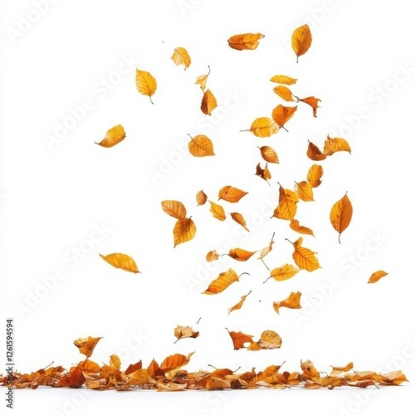 Fototapeta Several leaves gracefully falling, isolated on a transparent or white background.
