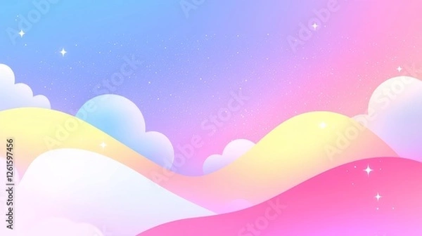 Fototapeta Dreamy colorful landscape with soft clouds abstract art digital background tranquil environment aesthetic view imagination