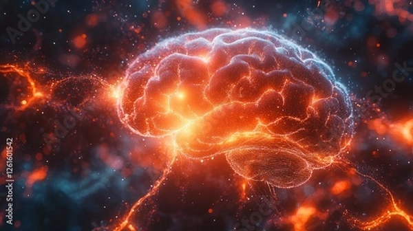 Fototapeta Brain circuitry with glowing off switch, symbolizing innovative anxiety control through scientific research.