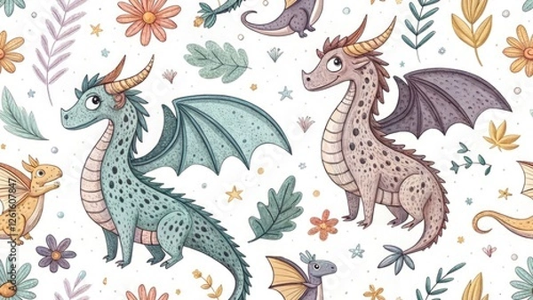 Fototapeta Fantasy Creature Sketches: Whimsical Illustrations of Mythical Beasts & Magical Animals