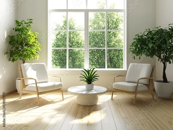 Fototapeta minimalist office with bright decor and natural light