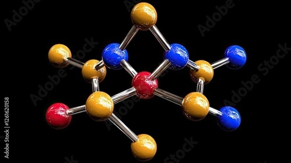Fototapeta Colorful molecular structure demonstrating atomic connections on a dark background for educational use