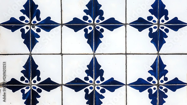 Obraz Detailed Blue and White Tile Floral Motif Pattern Wall Traditional Decoration Artistic Style