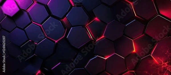 Fototapeta Abstract Hexagonal Pattern with Neon Light