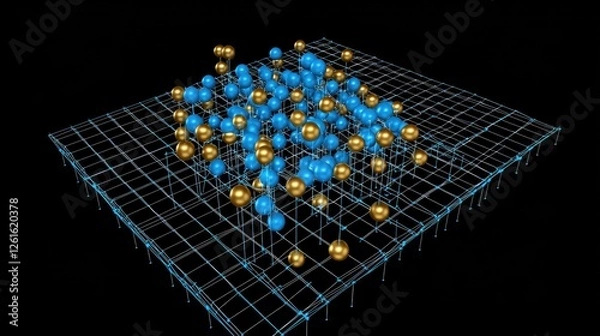Fototapeta 3D Visualization of Data Points Representing Complex Relationships in a Grid Structure