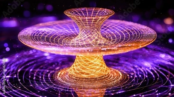 Fototapeta Vibrant abstract representation of a vortex with glowing lines and swirling patterns in a cosmic setting