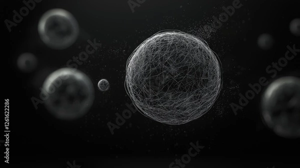 Fototapeta Abstract representation of cells in motion against a dark background, illustrating biological processes