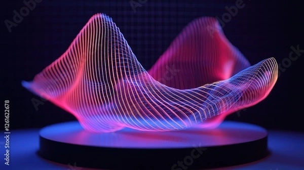 Fototapeta Abstract waveforms in vibrant colors creating a mesmerizing visual display on a pedestal