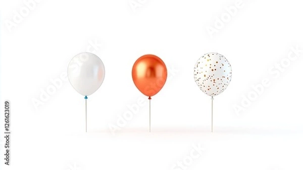 Fototapeta Three colorful balloons on sticks against a white background, symbolizing celebration and joy