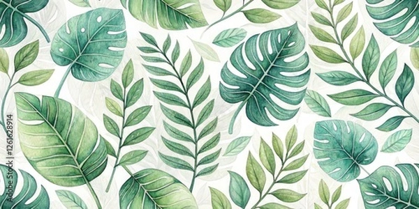 Fototapeta Surreal Watercolor Leaf Food Pairing Design: Repeating Pattern, Abstract Botanical Illustration