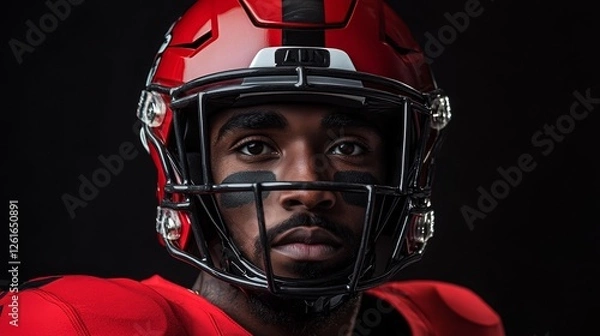 Fototapeta American football player with intense focus, conveying determination and strength.