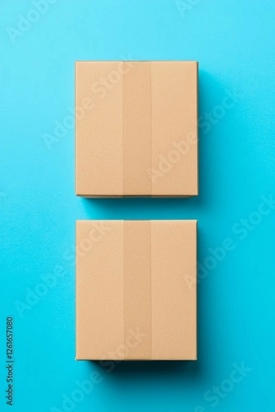 Fototapeta Packaging supplies delivery home office product showcase minimalist design top view efficient organization