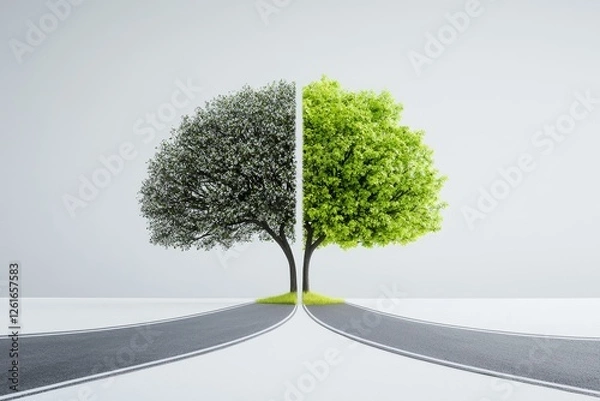 Obraz Contrast of life and death tree duality on diverging pathways minimalist style inspirational setting
