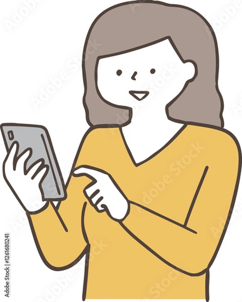 Fototapeta スマホを操作する若い女性単色