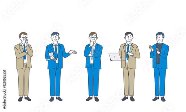 Fototapeta ビジネスの現場で活躍する5人のシニア男性