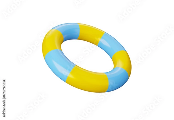 Obraz 3D illustration lifebuoy ring blue and yellow isolated on white background