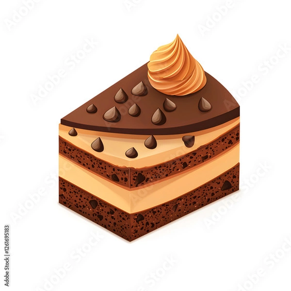 Fototapeta A slice of chocolate cake with chocolate chips and whipped cream on top