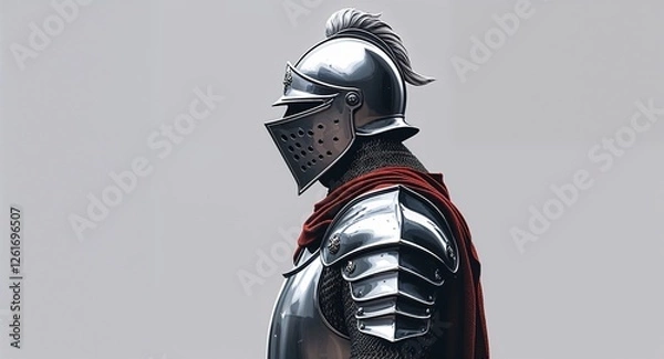 Fototapeta Knight side view portrait on plain white background