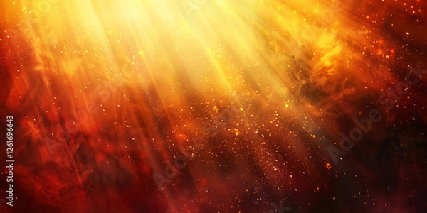 Fototapeta Cosmic Abstract Background with Radiant Beams of Light in Orange Yellow and Red