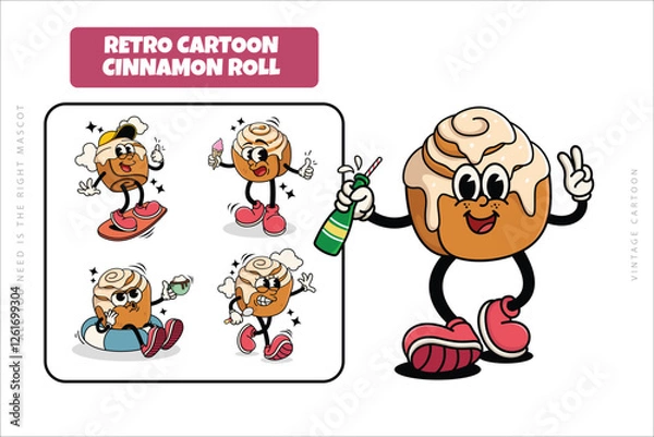 Fototapeta Set of Traditional Cinnamon Rolls Cartoon Illustration with Varied Poses and Expressions