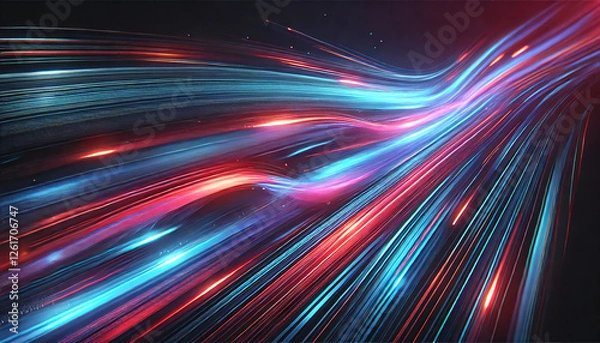 Obraz 未来的な光のストリーム – 赤と青のデータフロ