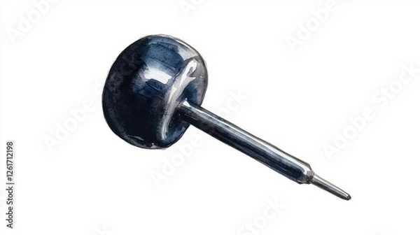 Fototapeta A close-up view of a modern push pin, showcasing its sleek design and metallic finish, perfect for office or craft-related projects.