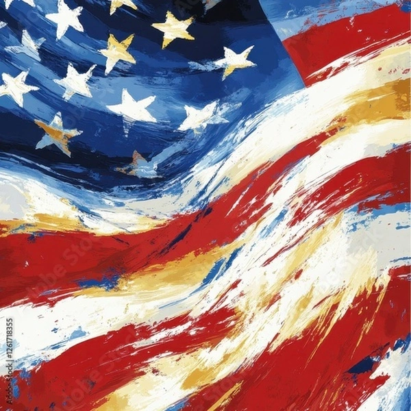 Fototapeta Brushstrokes form a stylized rendering of the american flag