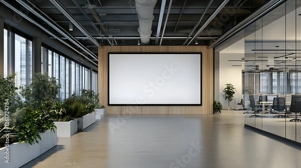 Obraz Modern office lobby blank screen presentation