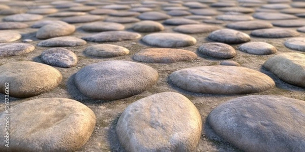 Fototapeta Cobblestone Pathway Texture: A Detailed Look at Smooth, Rounded Stones