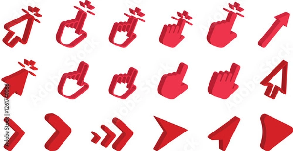 Obraz 3d isometric pointers Computer Mouse click  cursor. set. Vector 3d clipart of arrows and hands. Vector clipart.