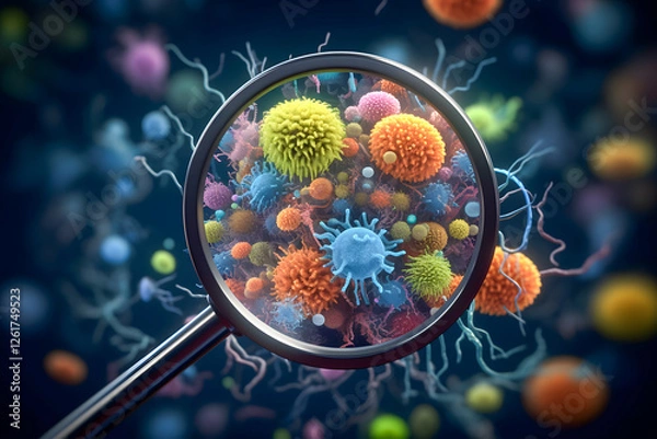 Obraz Magnifying glass showing microorganisms