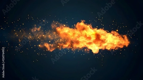 Fototapeta Vibrant explosion of orange and yellow flames with sparkling particles against a dark background
