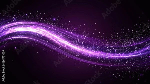 Fototapeta Abstract purple wave with sparkling light on black background creating magical cosmic energy trail effect