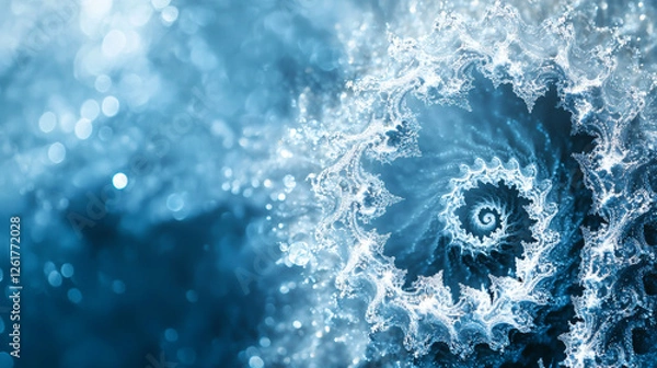 Fototapeta Frozen spiral abstract fractal ice crystal pattern winter background blue photography macro art