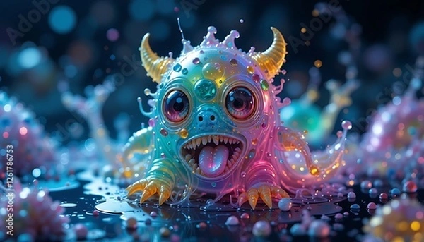 Obraz Cute Colorful Gooey Monster in a Sweet Candy Splash